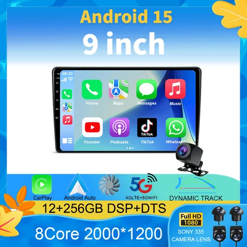 Imagen 1 del producto 9 ""Android 15 para Volkswagen Nissan Hyundai Kia Toyota Honda BTDTS 2000x1200 pantalla QLED todo en uno Universal Auto estéreo GPS