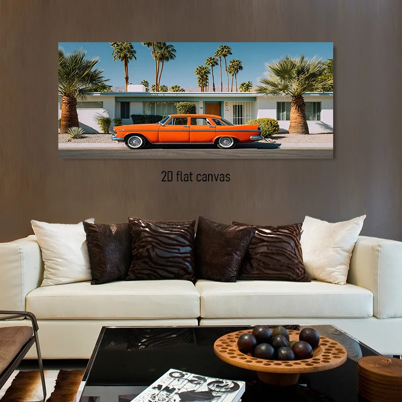 1pc American retro Palm Springs style decorative painting, modern minimalist living room entrance frameless canvas hanging paint