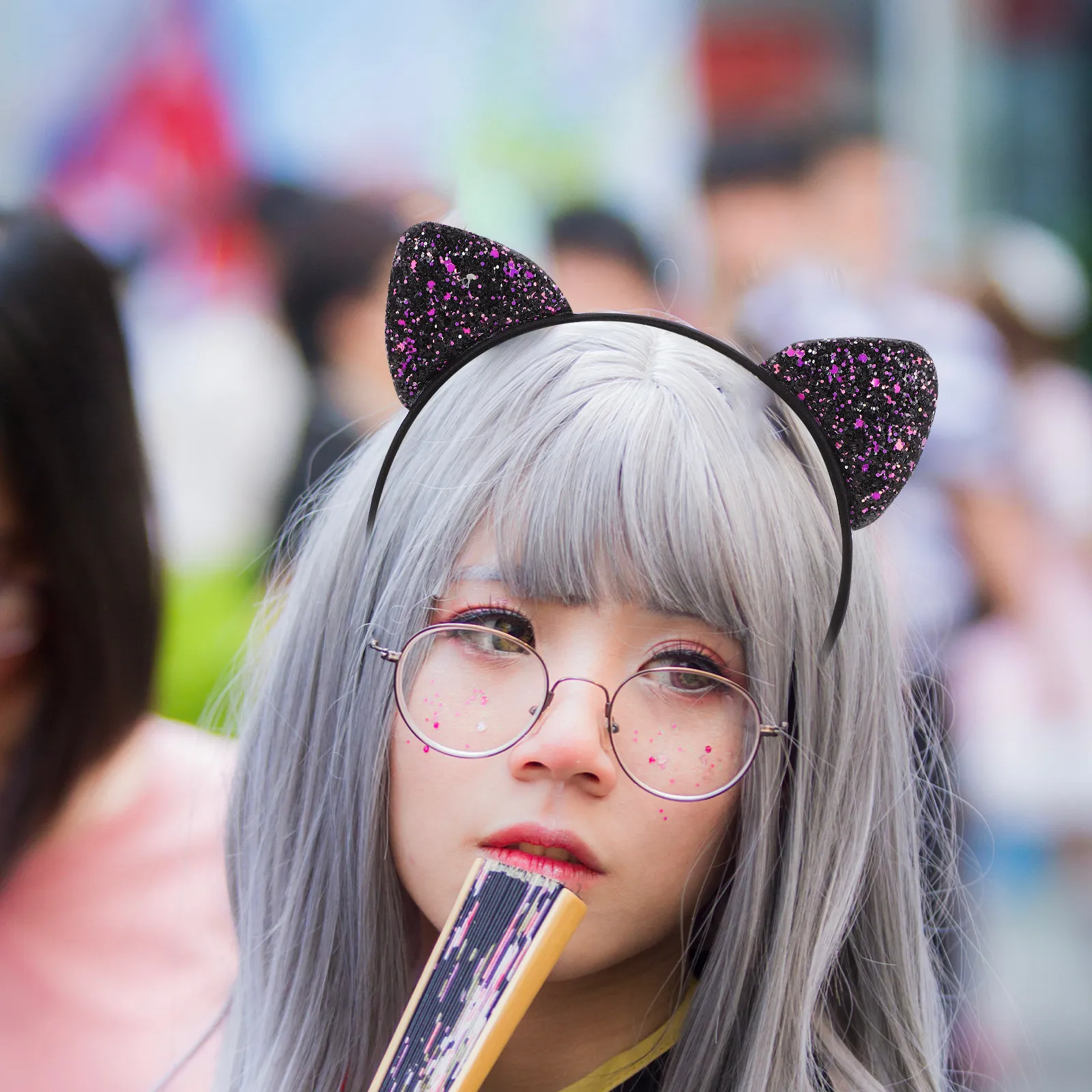 

6Pcs Sequin Cat Ears Headband for Girl Lightweight Comfortable Fabric Hairband Cute Animal Ear Decorative Hair Accessories
