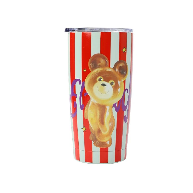 Striped Bear Print Stainless Steel Travel Mug Cup
