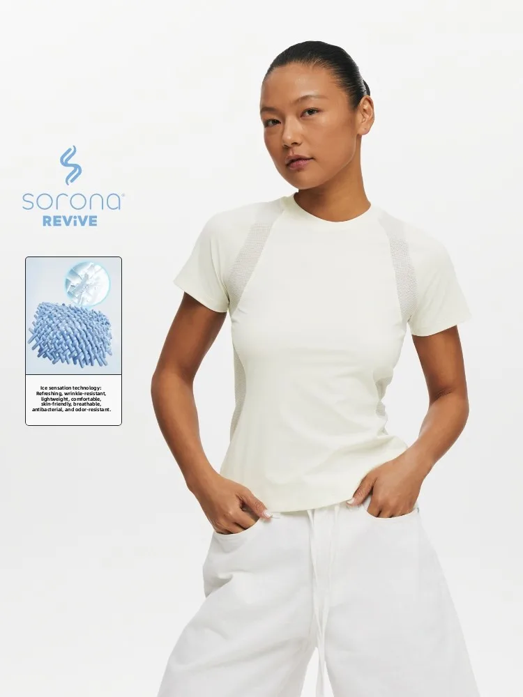 Oneup-Camiseta Or Sve para mujer, ropa deportiva de Yoga Cool Sensation, transpirable, para verano, Fitn al aire libre, jersey redondo Ne