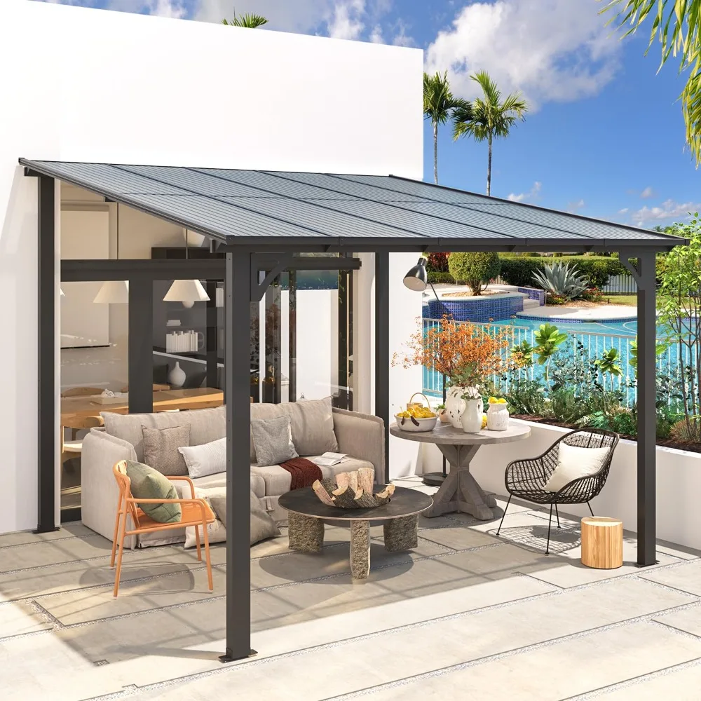

10’ x 10’ Gazebo, Wall Mounted Gazebos Pergola on Clearance, Outdoor Patio Lean to Gazebo Awnings for Deck, Porch,, Customized