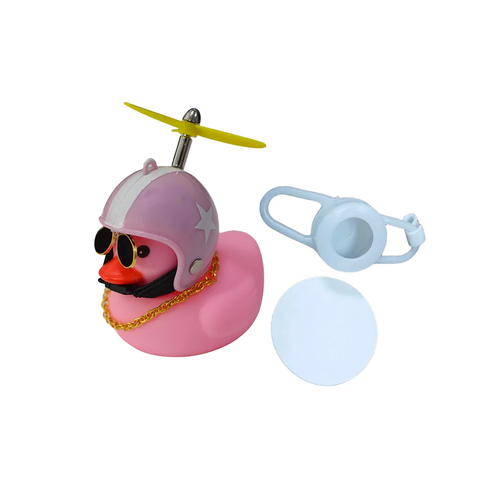 Rubber Small Yellow Duck with Helmet Car Interior Decoration Accessories Cycling Bell Kids Bike Horn Propeller Without Lights image 3