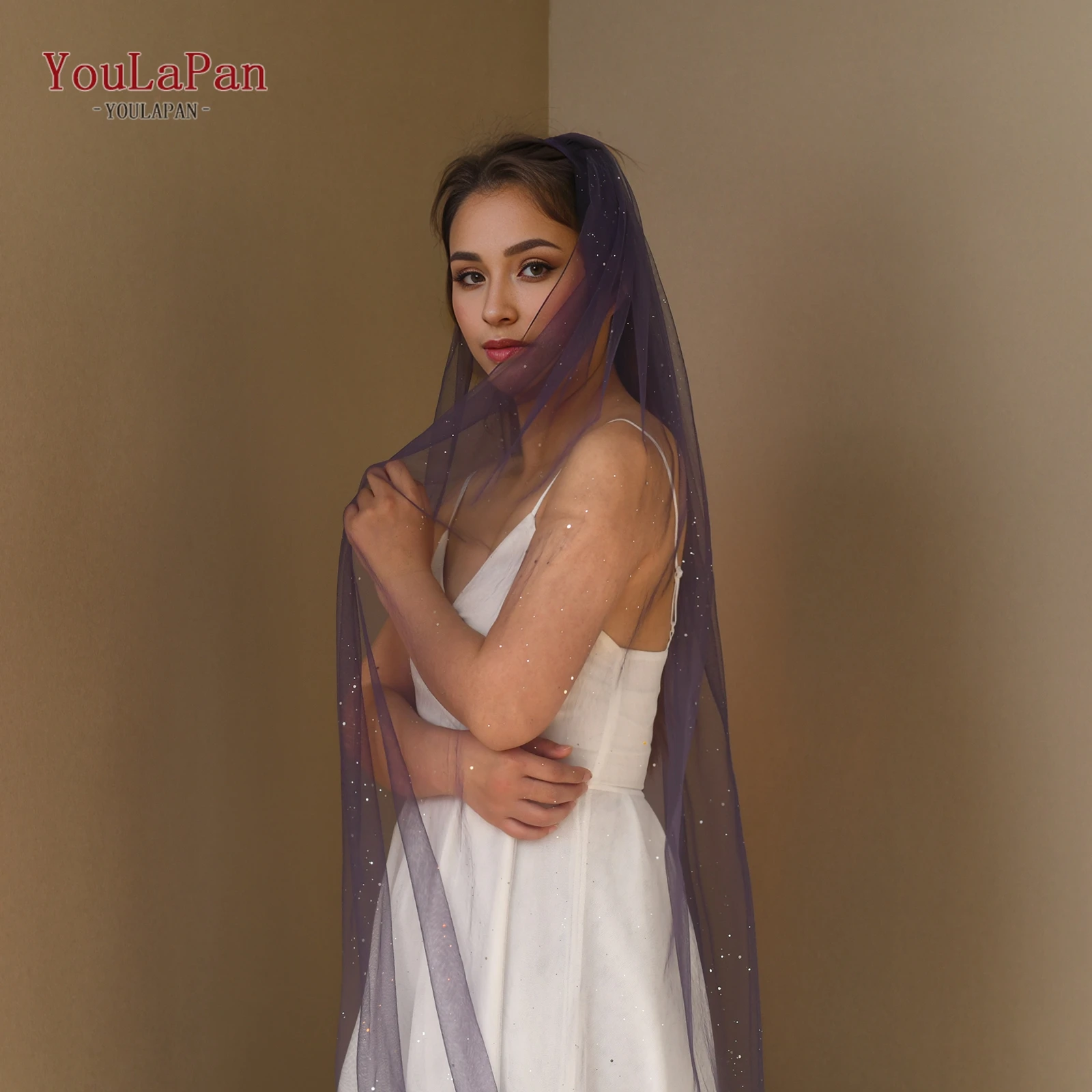 

YouLaPan V268-P Elegant Purple Long Starry Tulle Veil Is Dreamy And Romantic Perfect For Bridesmaids Weddings And Photo Shoots