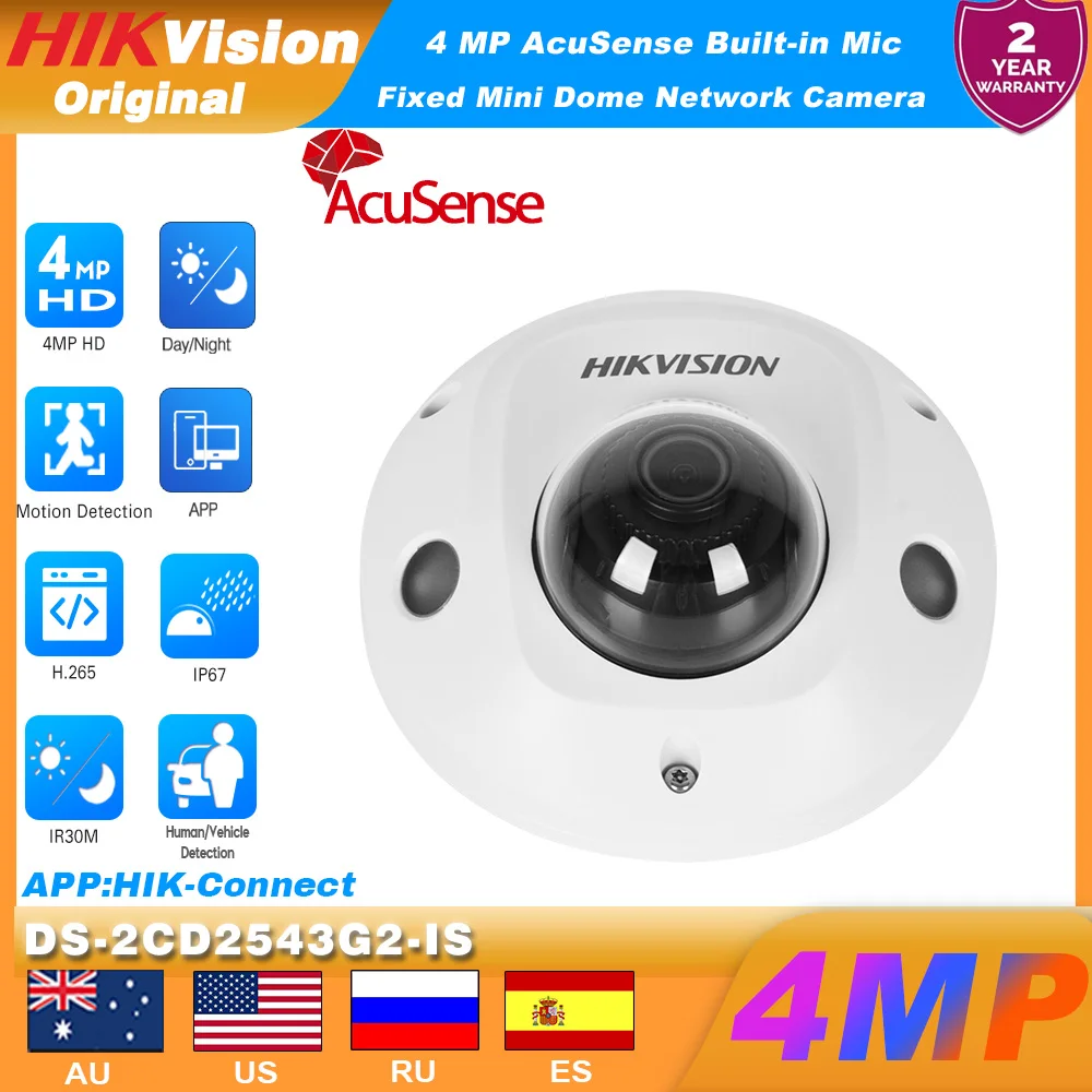 

Original Hikvision DS-2CD2543G2-IS 4MP Mini Dome IP Camera Built-in MIC H.265+ 30M IR POE Alarm I/O IK08 Video CCTV AcuSense
