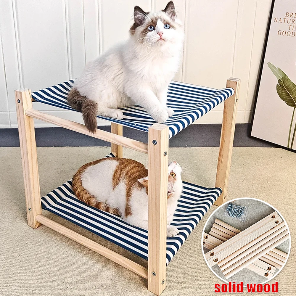 

1PC Detachable Cat Hammock Bed Comfort Sleeping Seasons Cat Beds Anti-Moist Durable Wood Frame Canvas Beds Wooden Cat Furniture