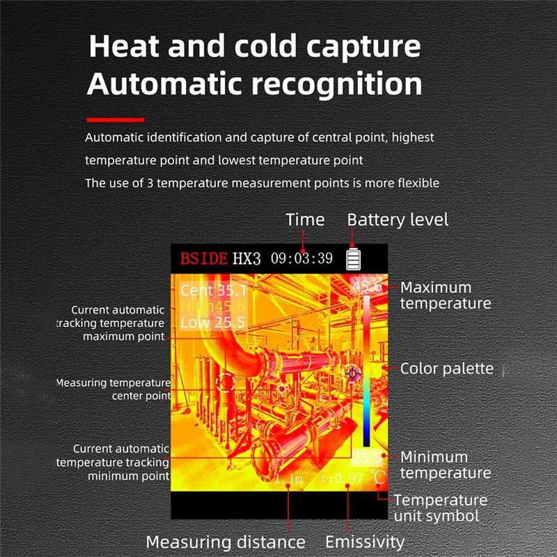 FULL-BSIDE HX3 Ручная тепловизионная камера Электрический бесконтактный термометр -20-550 ℃   240Х240ар Ретолуо