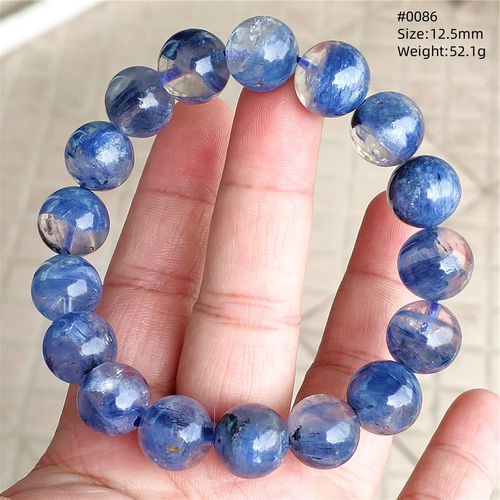 Natural Blue Kyanite Clear Round Beads Bracelet Women Men Rare Jewelry Cat Eye Clear Kyanite Beads Rare Stone AAAAA
