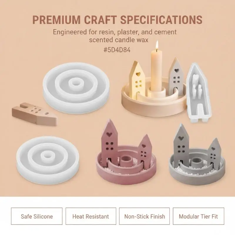 3Pcs Resin Silicone Candle Mold Set, Heart and House Candlestick Molds in Medium and Small Sizes