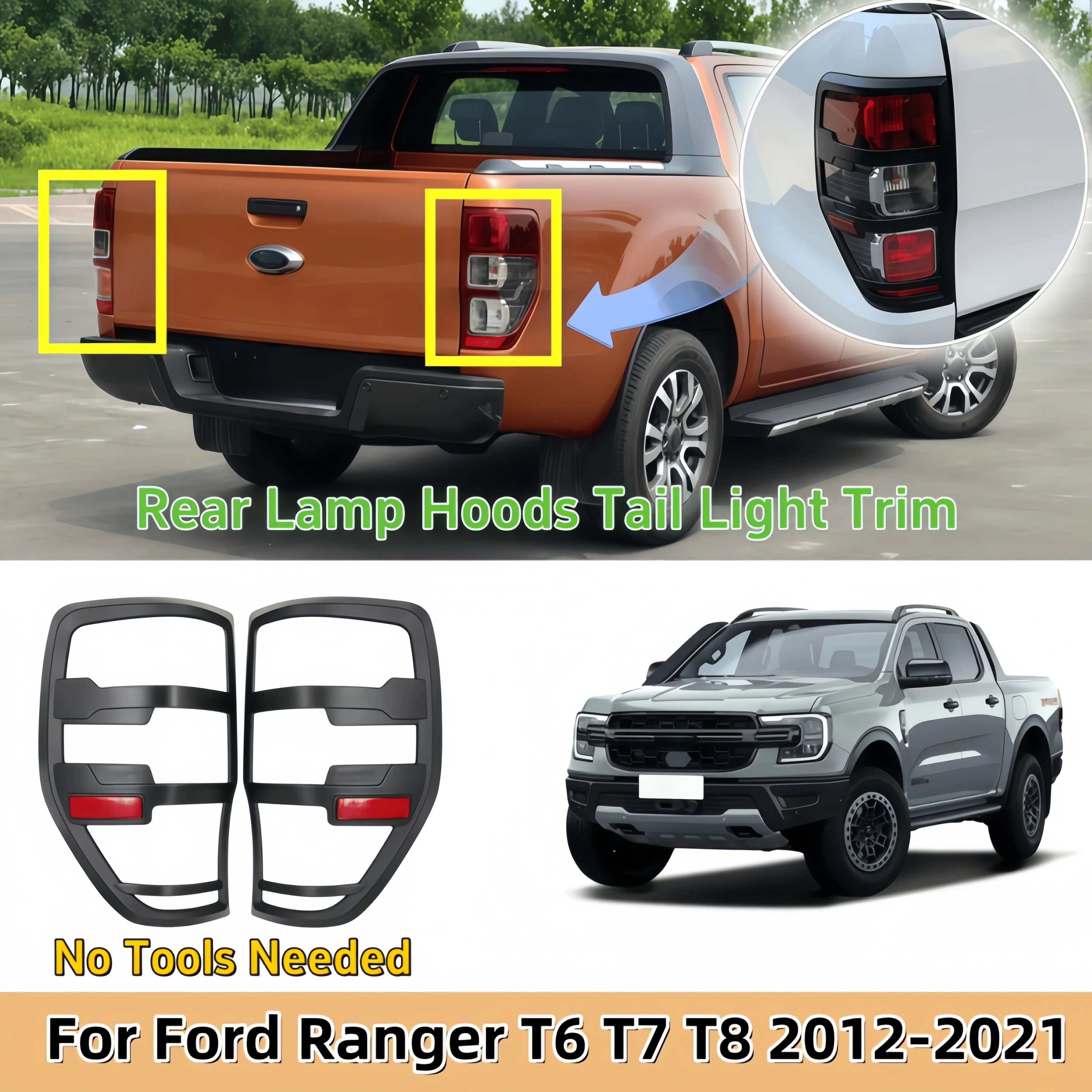 Für Ford Ranger T6 T7 T8 2012-2021 Zubehör Wildtrak Raptor Rücklichtabdeckung Schwarz Matt Außen Rückleuchtenabdeckungen Zubehör