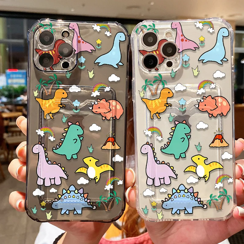 

Little Dinosaur Phone Case For iPhone 16 Cases iPhone 13 12 14 15 Pro Max 11 XR X XS Max 7 8 Plus SE Card Slots Soft Back Cover