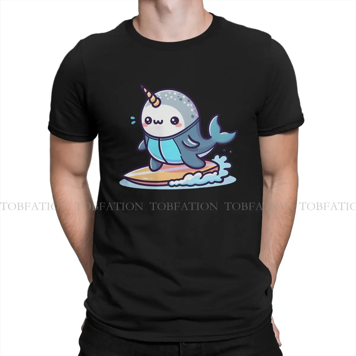 Narwhal TShirt for Men Kawaii A Wetsuit And Surfboard Basic Summer Sweatshirts T Shirt High Quality Trendy