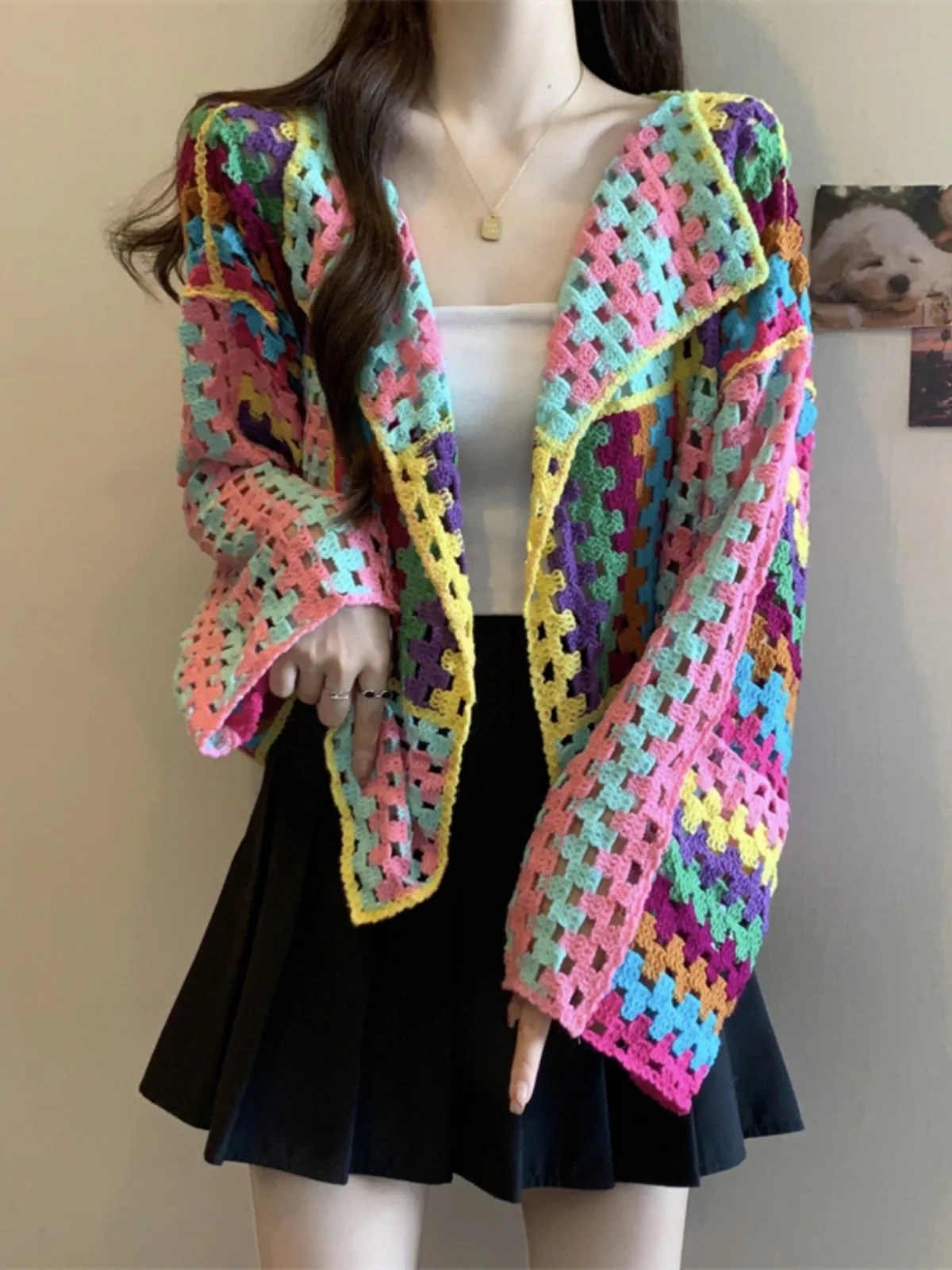 

Вязаный кардиган больших размеров для женщин: милый осенний стиль, V-образный вырез, длинный рукав, повседневный, удобный, модный