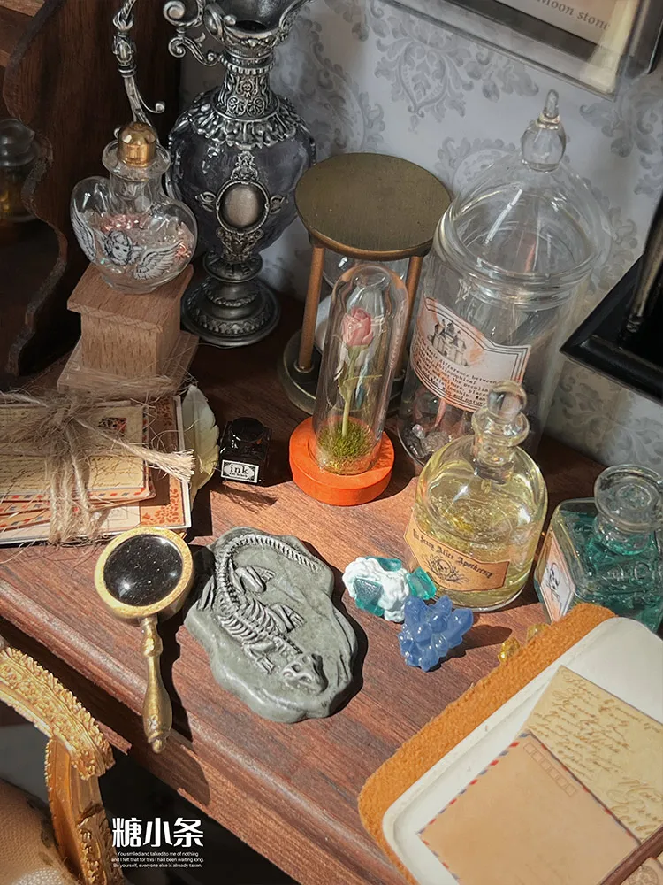 6Points DollHouse Miniature Magic Potions Retro Magic House Bryce Model BJD Potion Bottle Ob Scene Accessory Hourglass Gem Model
