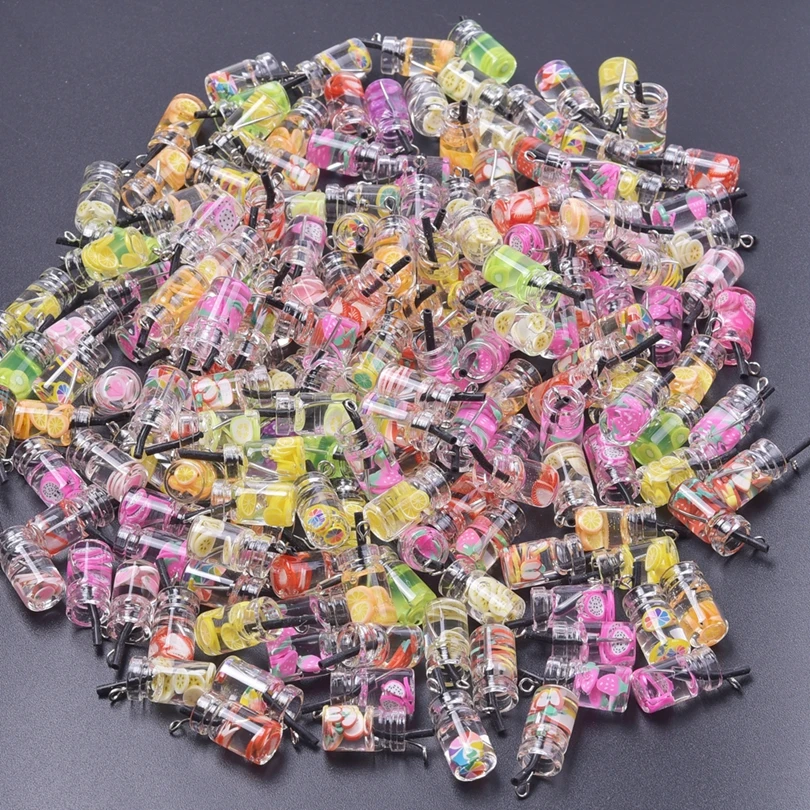 30/50/100PCS Mixed 3D Summer Fruit Drink Bottle Charms for Jewelry Making Pendants DIY Keychain Earrings Handmade Accessories