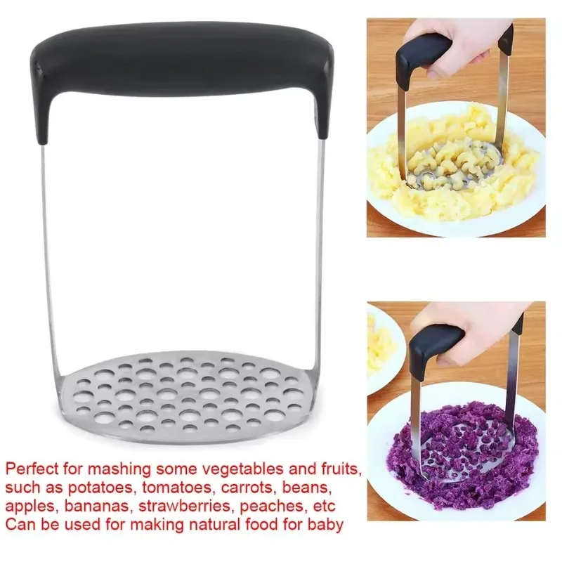 

Non-Slip Handle Stainless Steel Potato Masher - Ricer Style Kitchen Gadget for Mashed Potatoes, Vegetable Mud & Fruit Juice