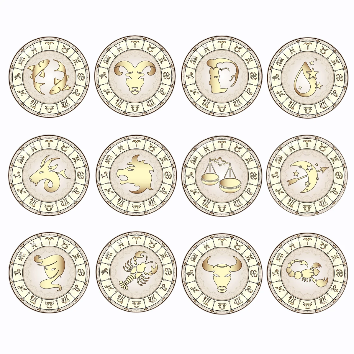 Golden Charms 12 Constellations Taurus Leo Aries Scorpio 12mm/16mm/18mm/20mm/25mm/30mm Round Photo Glass Cabochon Demo Flat Back