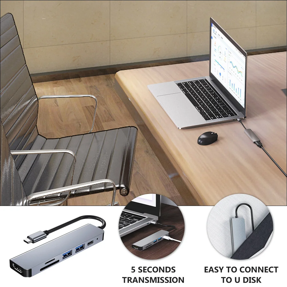 

6-In-1 Type C Usb Hub For Laptop Pd 3.0 87W Fast Charging 4K Dual Card Reader Multi-Port Hub Adapter Computer