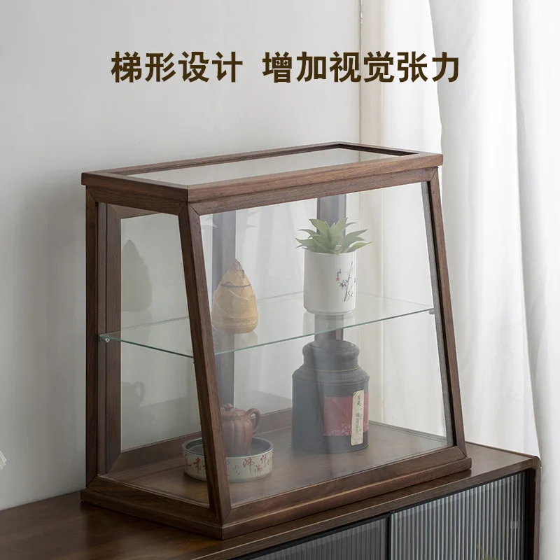 Black walnut glass storage display cabinet Home living room Tea set Cup dust cabinet Tea room Desktop solid wood display cabinet