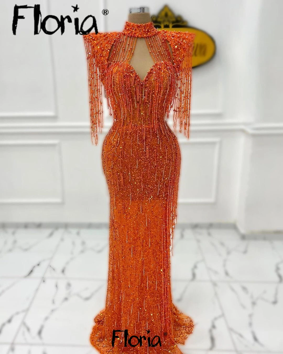 

Tassels Sleeve Beaded Evening Dress Aso Ebi Queen Anne Neckline Formal Prom Gowns Luxury 2024 Long Celebrity Dresses Customized