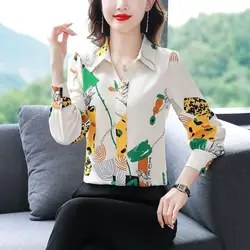 2023 New Spring Fashion Minimalist Print Polo Collar Single Breasted Long Sleeved Temperament Commuting Chic Women's Shirt