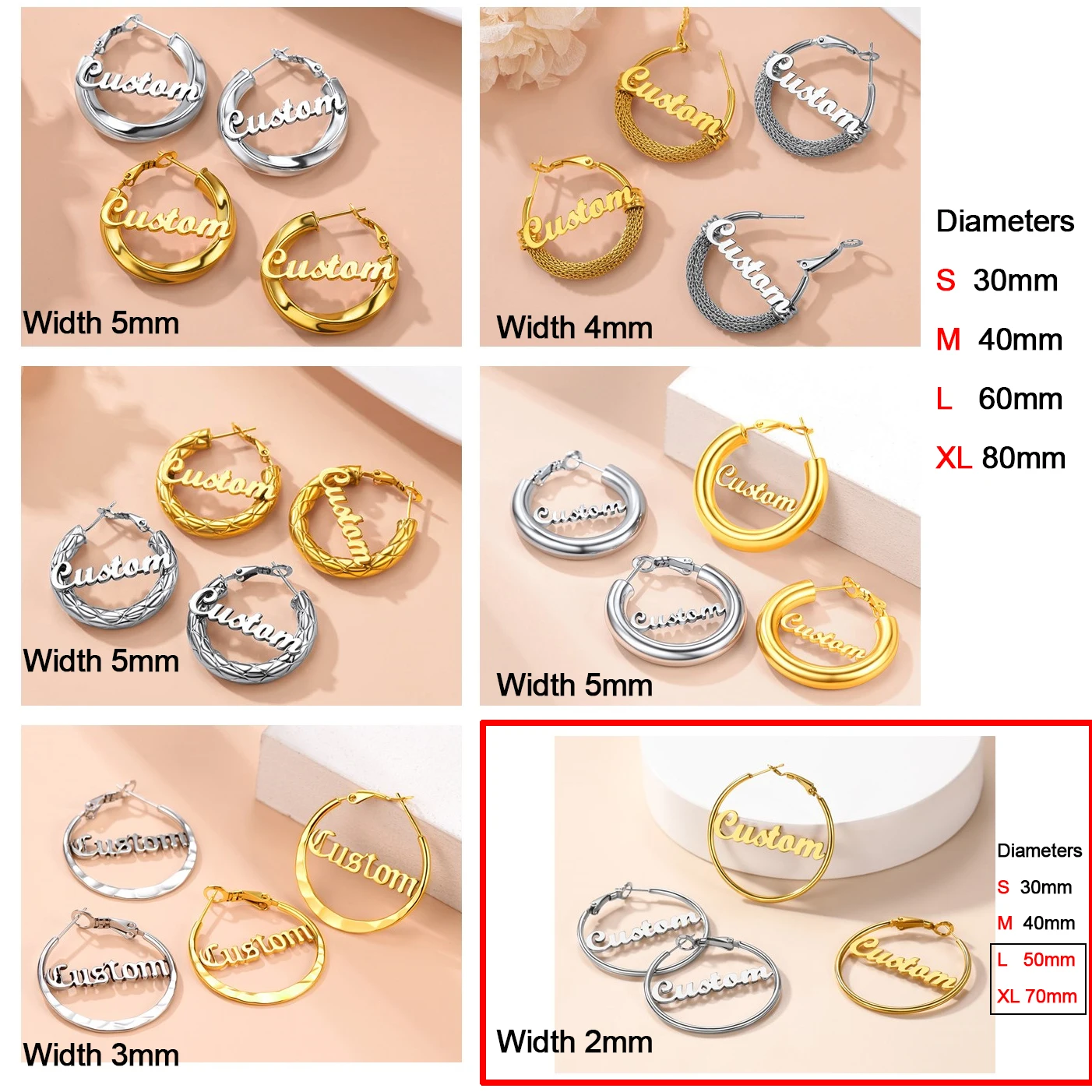 U7 40/60/70/80 مللي متر مخصص اسم هوب أقراط للنساء شخصية مجوهرات فريدة هدية عيد ميلاد لأم صديقتها BFF #4