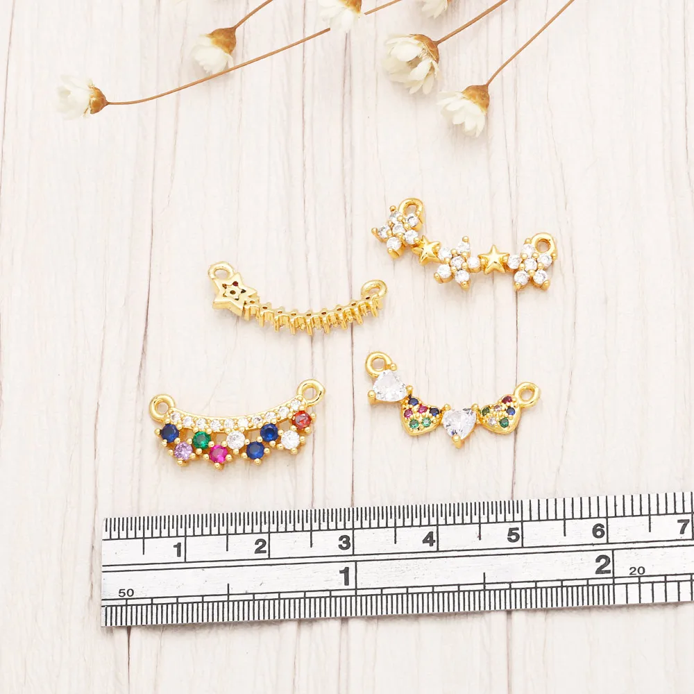 OCESRIO Trendy Rainbow Crystal Heart Charms for Bracelet Copper Gold Plated Star Bend Bar Jewelry Making Supplies DIY chma208