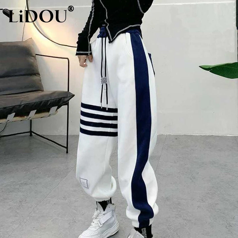 

Autumn Winter Streetwear Loose Casual Patchwork Harem Sweatpants Ladies Elastic High Waist Y2K All-match Pants Women Trousers