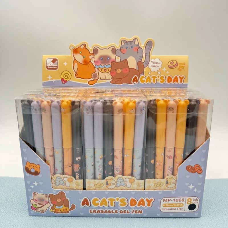 

48 шт./лот Kawaii Cat стираемая гелевая ручка милые 0,5 мм черные чернила ручки для подписи рекламный подарок школьные принадлежности