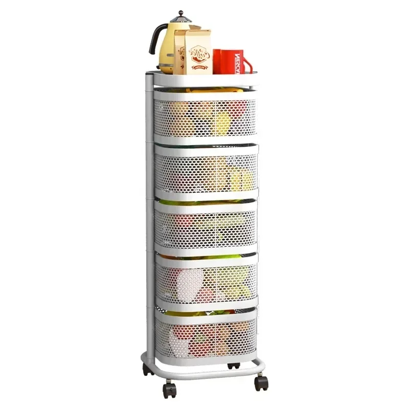 Kitchen Rotatable Fruit and Vegetable Shelf with Wheels Multi Layer Kitchen Rack for Fruits and Snacks Organizers with