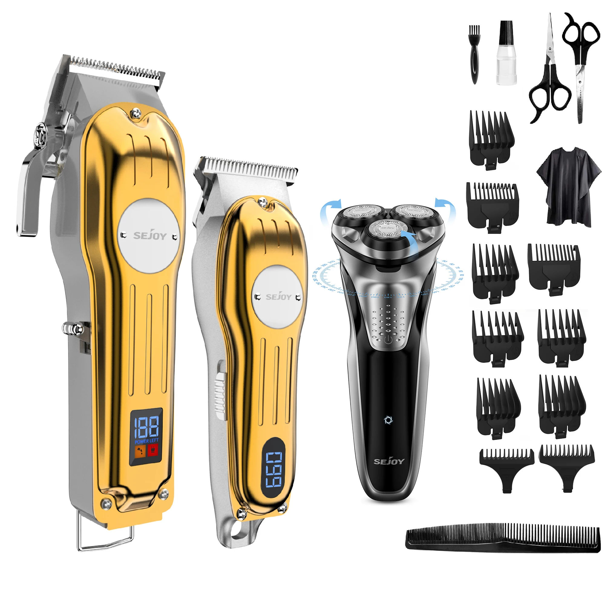 Sejoy Haarschneider, Trimmer und Rotationsrasierer-Set, Herrenpflege-Set mit LED-Batterieanzeige, für Bart, Friseur oder Zuhause