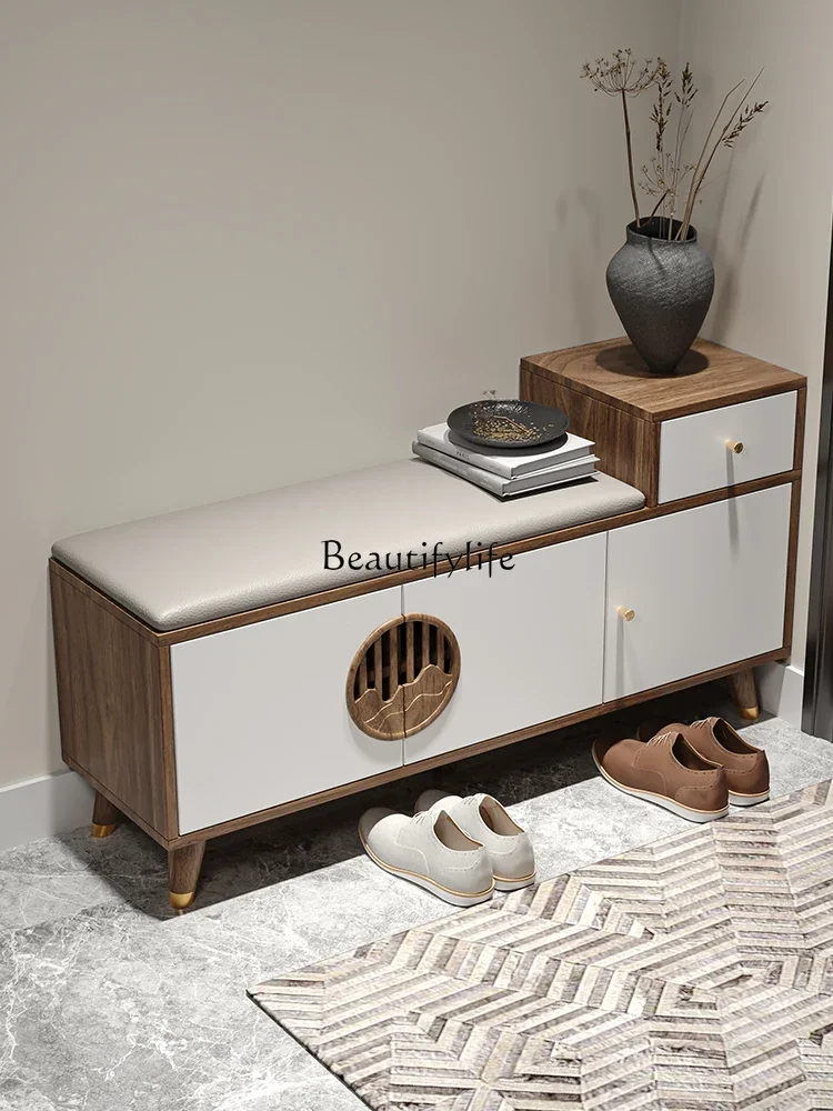 

Shoe change stool Solid wood new Chinese-style seated shoe cabinet Door-to-door locker storage stool