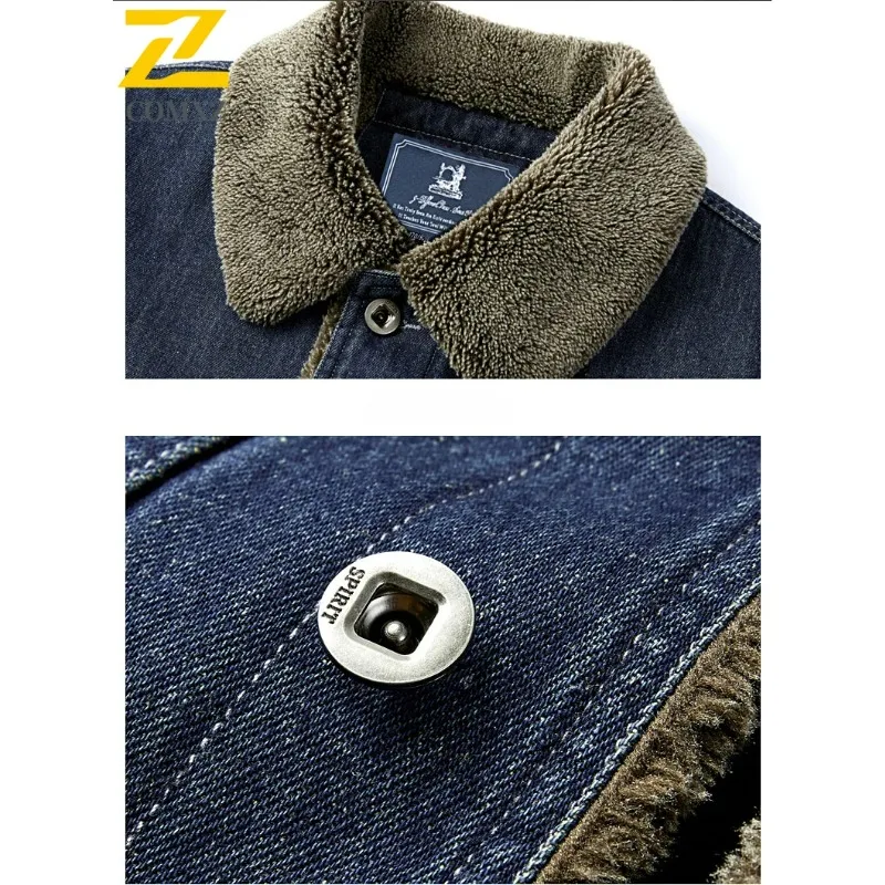 Padded Denim Jacket Mens 2025 Winter New lambswool Thickened Casual Loose Retro Outdoor Travel Lapel Tops Male Fleece Warm Coat