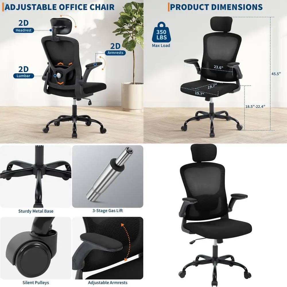 

Ergonomic Mesh Office Chair with Adjustable Headrest, Reclining Backrest, and 360° Swivel for Comfort in Small Spaces