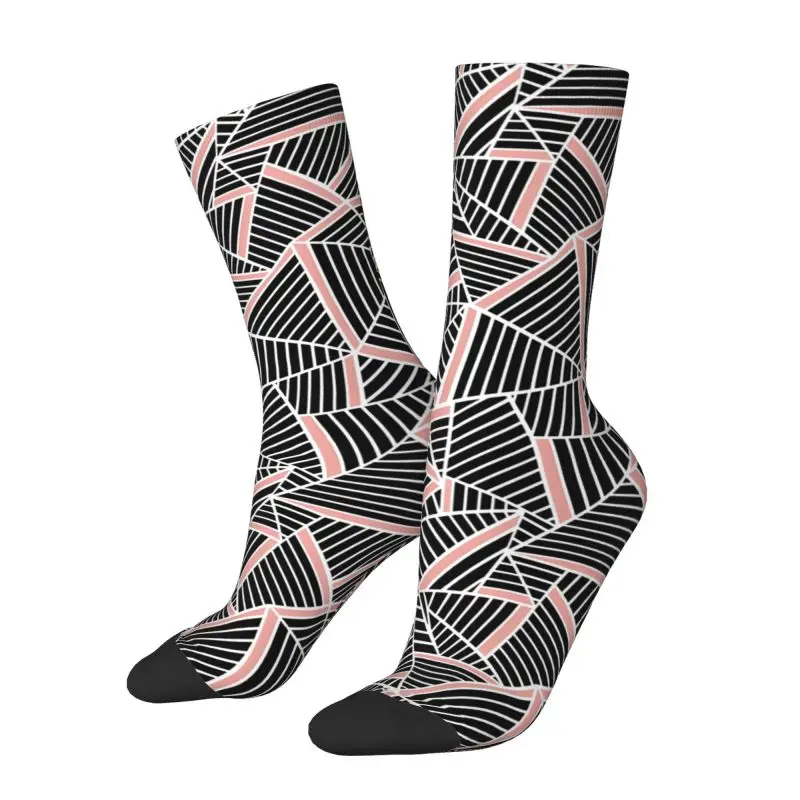 Custom Abstract Lines Geometric Blush Mens Crew Socks Unisex Funny 3D Printed Dress Socks