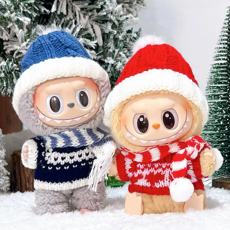 

For/clothe 17cm Labubu Clothes Macaron Rubber Fabric Sitting Clothes New Year And Christmas Kids' Clothes Winter Change Sweaters