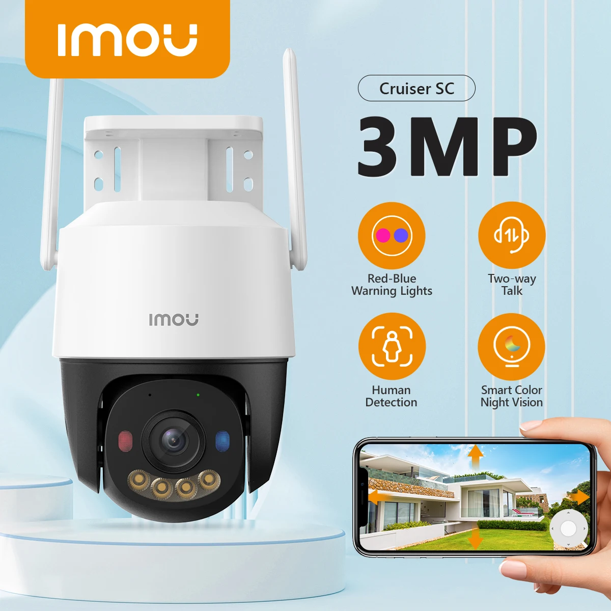 IMOU Cruiser SC 3MP PT Camera WiFi 6 Red-Blue Warning Lights Smart Color Night Vision Smart Tracking Outdoor Security Camera