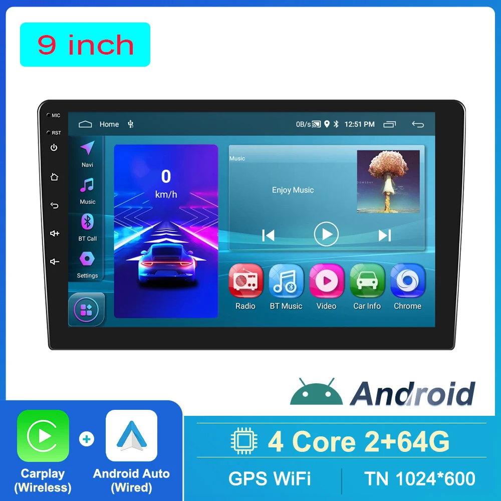 Leekooluu 2 Din 7 9 10 Inch Android Autoradio 2G 64G Universele Multimediaspeler Carplay Android Auto Autoradio Stereo Bluetooth