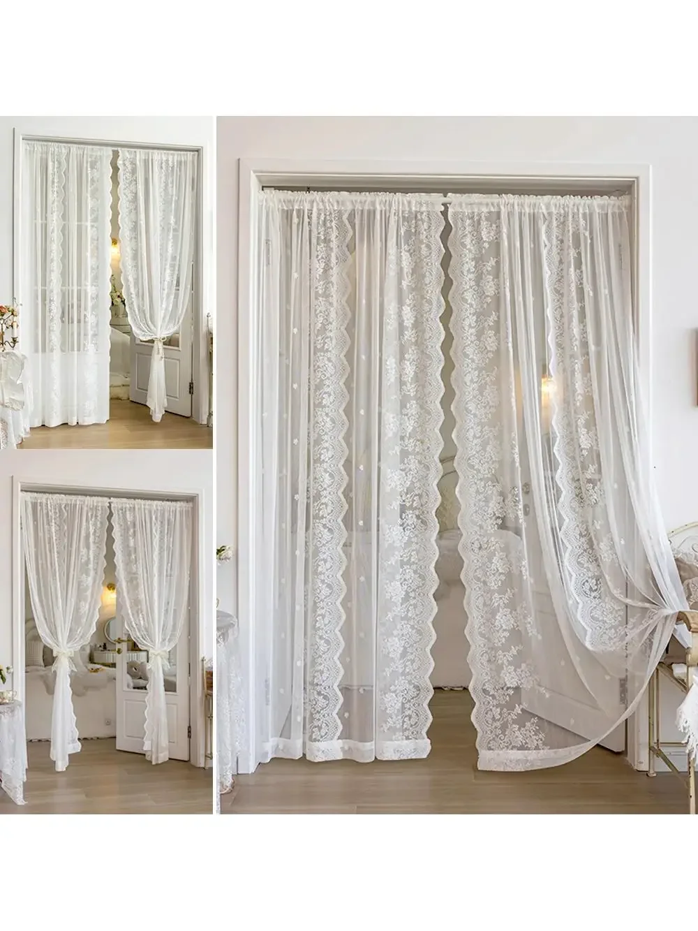 Rideau de porte de fenêtre en dentelle florale Jacquard blanc moderne, rideau de princesse de Style coréen pour balcon, chambre à coucher, salon de mariage frais