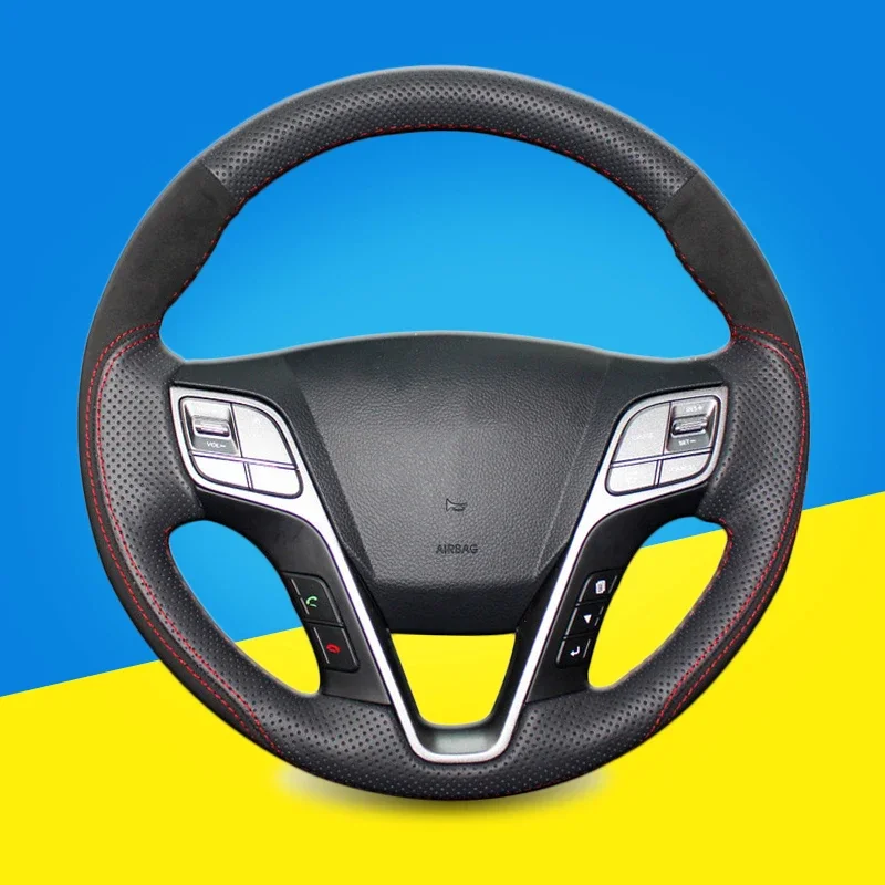 

Изготовленный на заказ чехол на руль с автоматической оплеткой для Hyundai Santa Fe 2013-2018 ix45, чехлы на руль «сделай сам», автомобильный Стайлинг