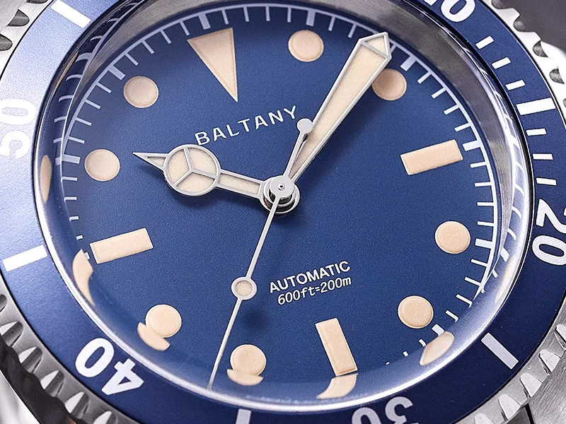 Baltany S3043 39 mm Retro-Taucheruhr ST2130 Automatik Swiss Super-LumiNova Herren Vintage Saphirglas 200 m wasserdicht 316L Stahl – Detail 9