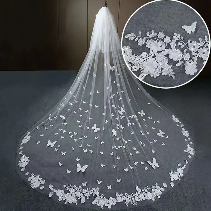 Starry sky veil bridal main wedding dress white long champagne trailing veil headgear super fairy Mori wedding retro