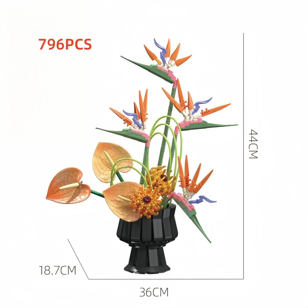 KNEW BUILT 885-teiliges Blumen-Baustein-Spielzeug – Callalily Dahlia Romantische Schreibtischdekoration, ewiges Blumenarrangement, Valentinstagsgeschenk – Detail 10