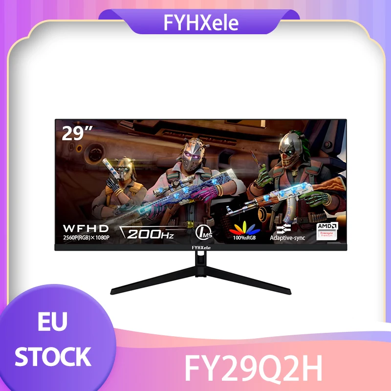 FYHXele FY29Q2H 29 inch Monitor, 2560*1080 WFHD 21:9 IPS Screen, 200Hz Refresh Rate, 1ms Response Time, 100% sRGB, Dual Speakers