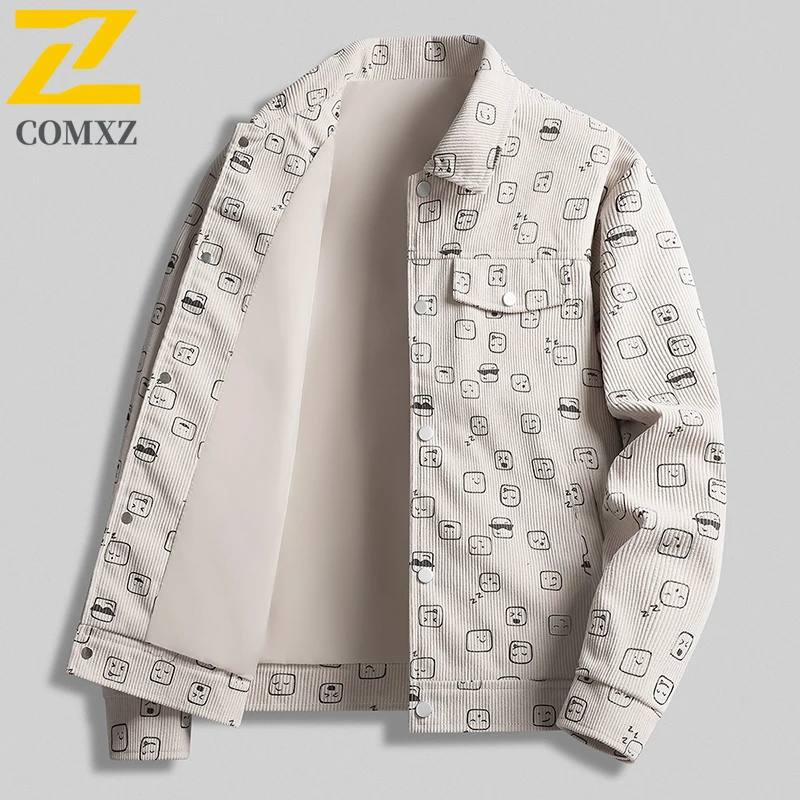 

High Quality Jackets Men's 2025 New Autumn Fashion Corduroy Printed Windproof Jacket Male Casual Korean Single Breasted Coat