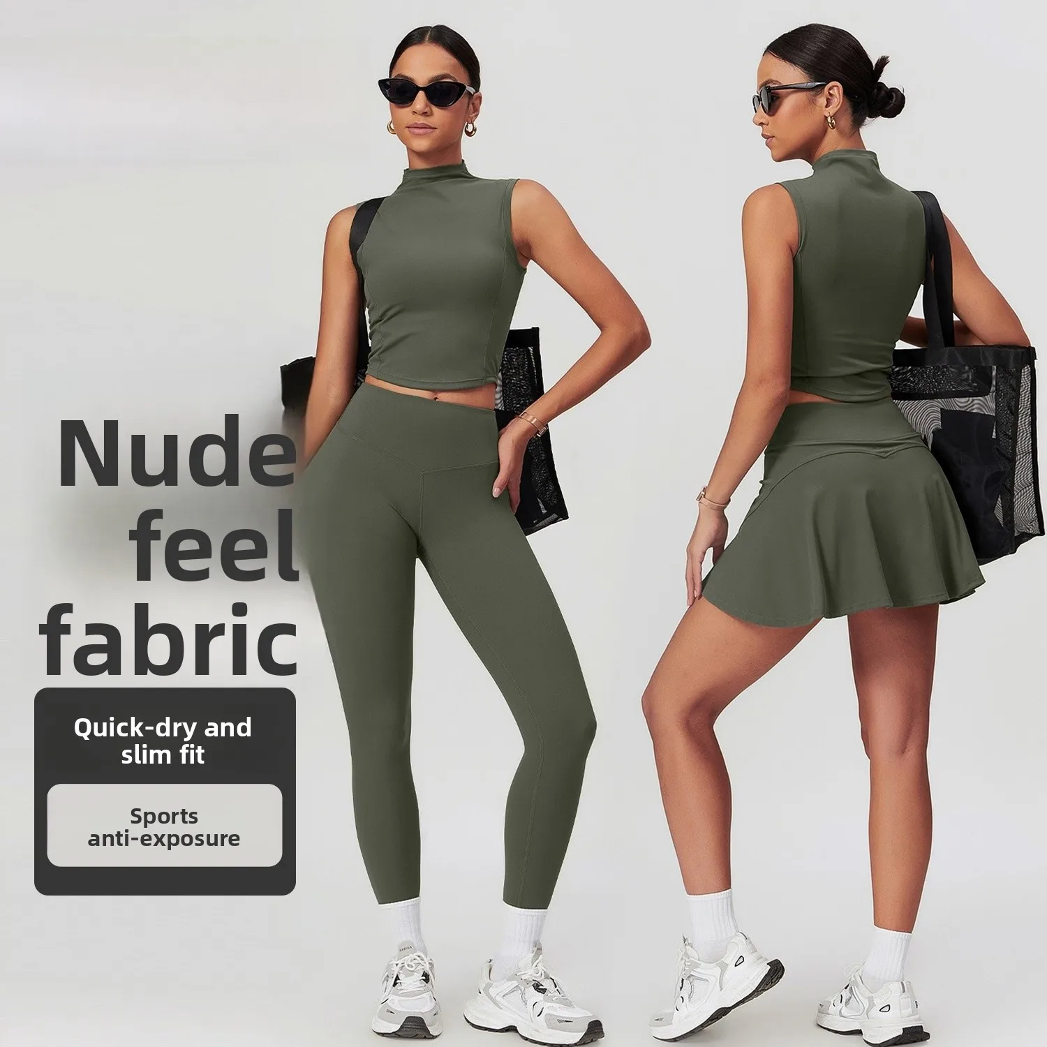 

COP ALO Women's Yoga Fitn Sports Set Tight Slimming Badminton Vest Skirt Summer Tennis Skirt Two-Piece Set Gym Workout