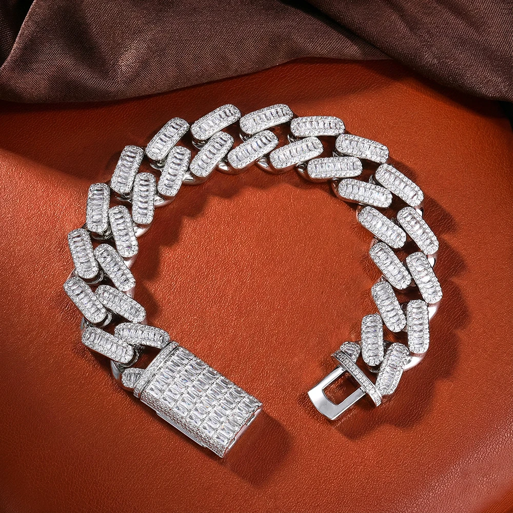 

Iced Out 20 мм кубинский браслет-звено 5A + с кубическим цирконием Baguettecz Cut, цепочки в стиле хип-хоп с покрытием для мужчин, роскошные ювелирные изделия, подарок рэпер