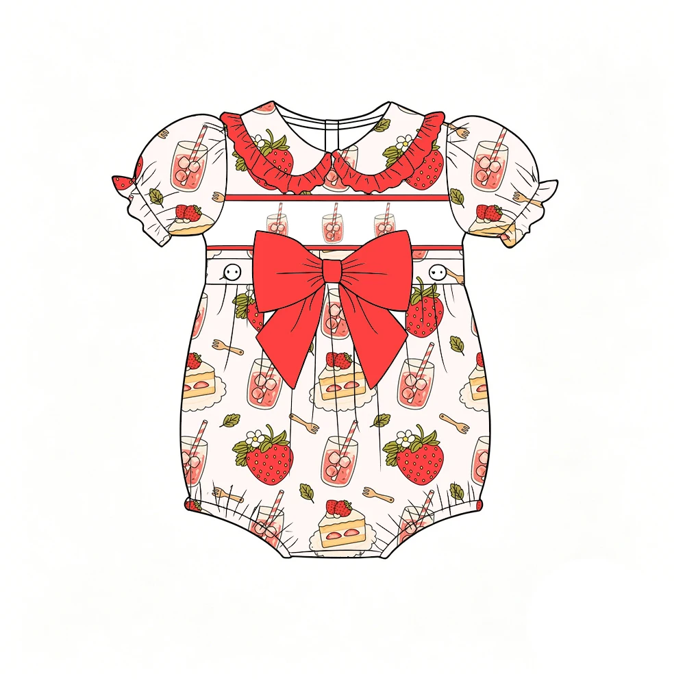Boutique Collared Ruffled Jumpsuit Short Style Bow Decoration Fruit Dessert Print Wholesale