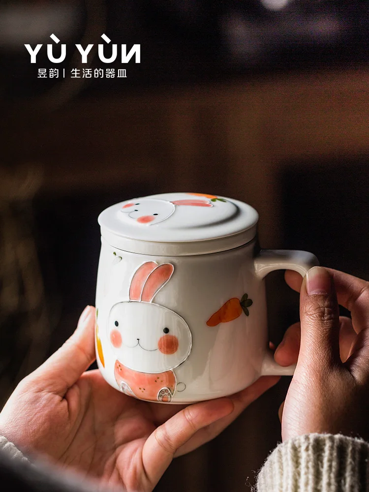 Ceramic tea cup rabbit tea cup filter mug tea water separation office ceramic water cup cute female