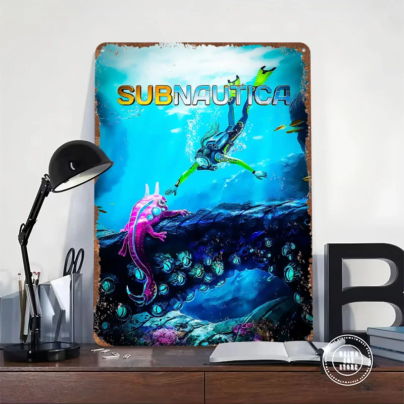 Subnautica Game Art Personalized 3D Textured Metal Poster Wall Art Tinplate Sign for Room Decorations Man Cave Bathroom Decor
